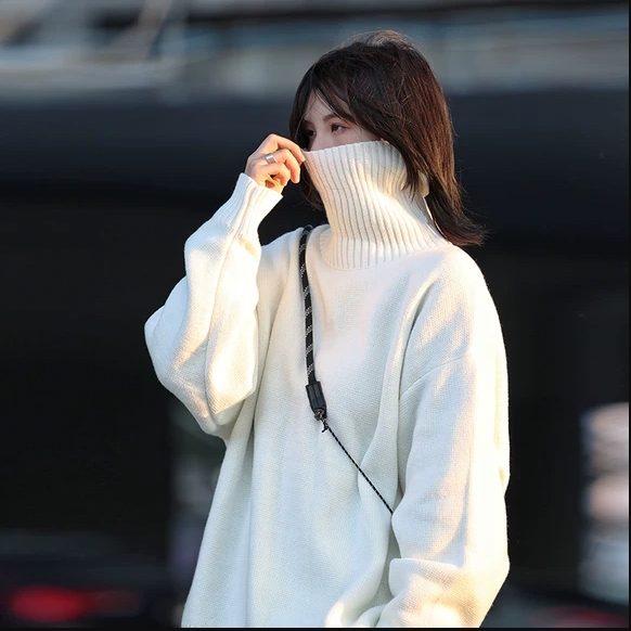 你初恋老王高领毛衣男针织打底衫长袖宽松复古纯色百搭情侣同款女