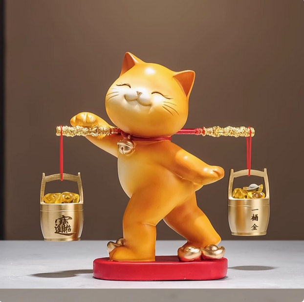 一桶金招财猫摆件乔迁开业礼物新中式客厅电视柜公司收银台装饰品